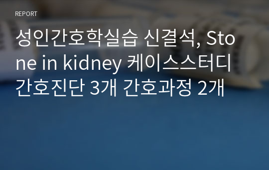 성인간호학실습 신결석, Stone in kidney 케이스스터디 간호진단 3개 간호과정 2개
