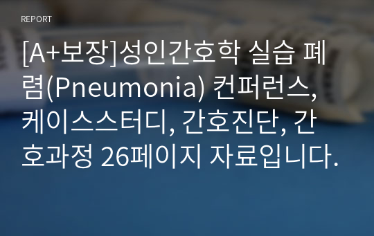 [A+보장]성인간호학 실습 폐렴(Pneumonia) 컨퍼런스, 케이스스터디, 간호진단, 간호과정 27페이지 자료입니다.