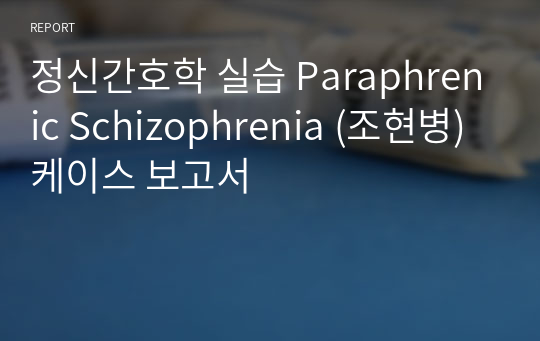 정신간호학 실습 Paraphrenic Schizophrenia (조현병) 케이스 보고서