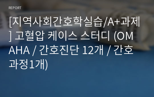 [지역사회간호학실습/A+과제] 고혈압 케이스 스터디 (OMAHA / 간호진단 12개 / 간호과정1개)