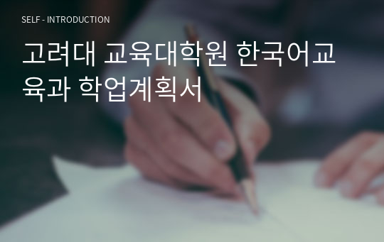 고려대 교육대학원 한국어교육과 학업계획서