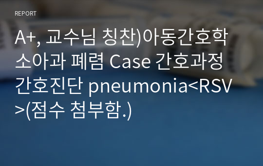 A+, 교수님 칭찬)아동간호학 소아과 폐렴 Case 간호과정 간호진단 pneumonia&lt;RSV&gt;(점수 첨부함.)