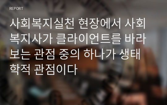 사회복지실천 현장에서 사회복지사가 클라이언트를 바라보는 관점 중의 하나가 생태학적 관점이다