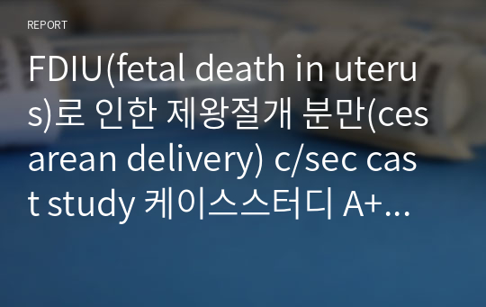 FDIU(fetal death in uterus)로 인한 제왕절개 분만(cesarean delivery) c/sec cast study 케이스스터디 A+ 간호진단3개