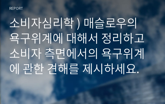 소비자심리학 ) 매슬로우의 욕구위계에 대해서 정리하고 소비자 측면에서의 욕구위계에 관한 견해를 제시하세요.