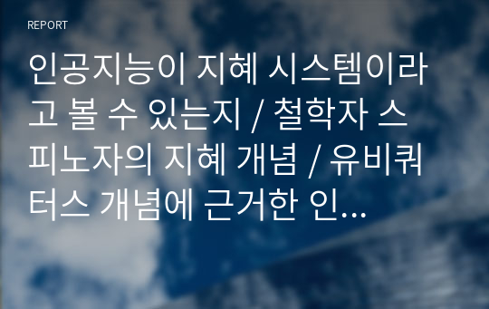 [의사결정론] 인공지능이 지혜 시스템이라고 볼 수 있는지 / 철학자 스피노자의 지혜 개념 / 유비쿼터스 개념에 근거한 인생의 가치