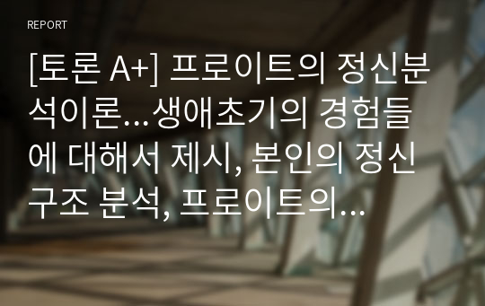 [토론 A+] 프로이트의 정신분석이론...생애초기의 경험들에 대해서 제시, 본인의 정신구조 분석, 프로이트의 불안의 예, 방어기제가 나타나는 것으로 보이는 예