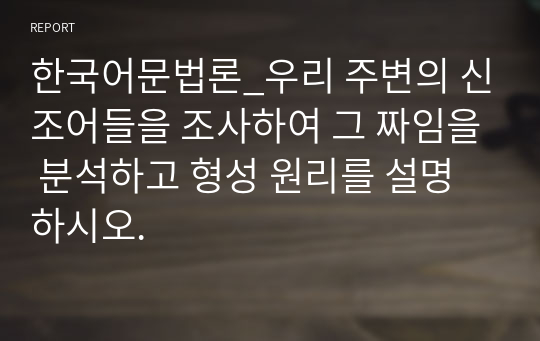 한국어문법론_우리 주변의 신조어들을 조사하여 그 짜임을 분석하고 형성 원리를 설명하시오.