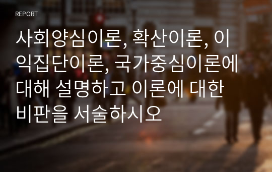 사회양심이론, 확산이론, 이익집단이론, 국가중심이론에 대해 설명하고 이론에 대한 비판을 서술하시오