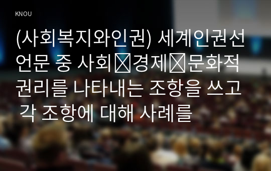 (사회복지와인권) 세계인권선언문 중 사회․경제․문화적 권리를 나타내는 조항을 쓰고 각 조항에 대해 사례를