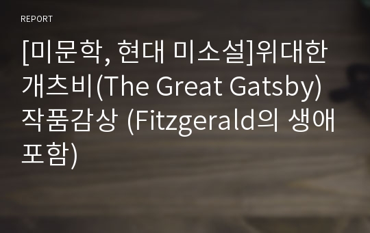 [미문학, 현대 미소설]위대한 개츠비(The Great Gatsby)작품감상 (Fitzgerald의 생애포함)