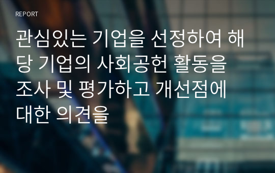 관심있는 기업을 선정하여 해당 기업의 사회공헌 활동을 조사 및 평가하고 개선점에 대한 의견을