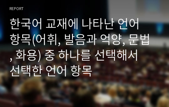 한국어 교재에 나타난 언어 항목(어휘, 발음과 억양, 문법, 화용) 중 하나를 선택해서 선택한 언어 항목