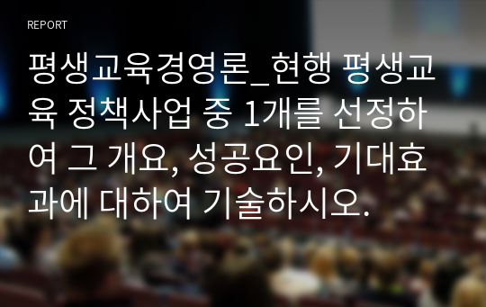 평생교육경영론_현행 평생교육 정책사업 중 1개를 선정하여 그 개요, 성공요인, 기대효과에 대하여 기술하시오.