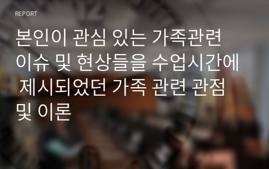 본인이 관심 있는 가족관련 이슈 및 현상들을 수업시간에 제시되었던 가족 관련 관점 및 이론