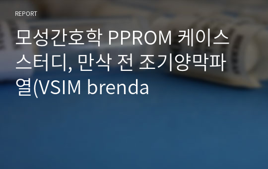 모성간호학 PPROM 케이스스터디, 만삭 전 조기양막파열(VSIM brenda