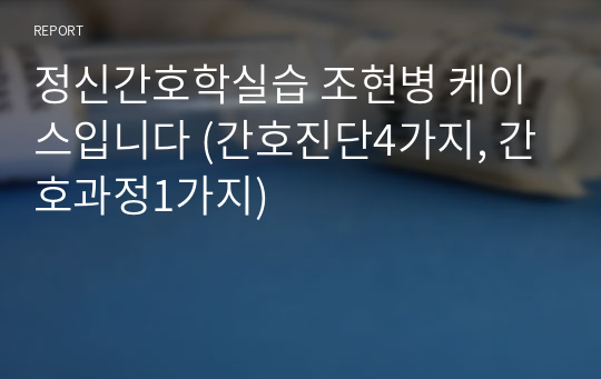 정신간호학실습 조현병 케이스입니다 (간호진단4가지, 간호과정1가지)