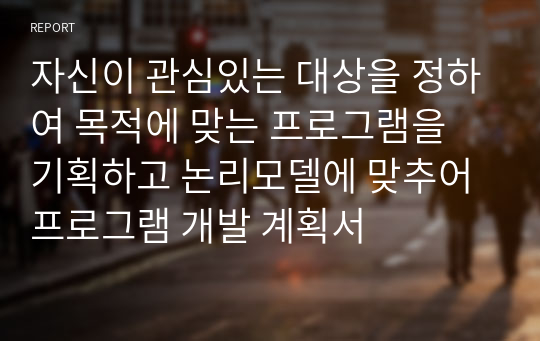 자신이 관심있는 대상을 정하여 목적에 맞는 프로그램을 기획하고 논리모델에 맞추어 프로그램 개발 계획서