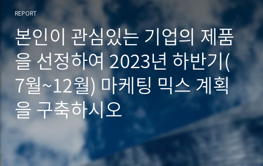 본인이 관심있는 기업의 제품을 선정하여 2023년 하반기(7월~12월) 마케팅 믹스 계획을 구축하시오