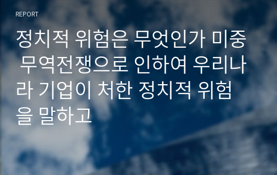 정치적 위험은 무엇인가 미중 무역전쟁으로 인하여 우리나라 기업이 처한 정치적 위험을 말하고