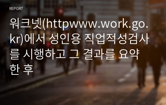 워크넷(httpwww.work.go.kr)에서 성인용 직업적성검사를 시행하고 그 결과를 요약한 후