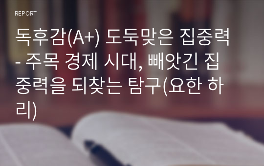 독후감(A+) 도둑맞은 집중력 - 주목 경제 시대, 빼앗긴 집중력을 되찾는 탐구(요한 하리)