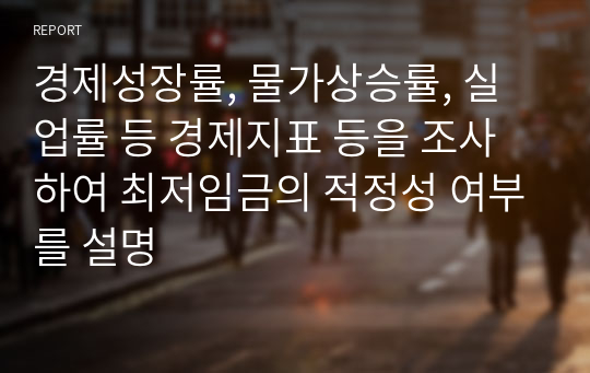 경제성장률, 물가상승률, 실업률 등 경제지표 등을 조사하여 최저임금의 적정성 여부를 설명