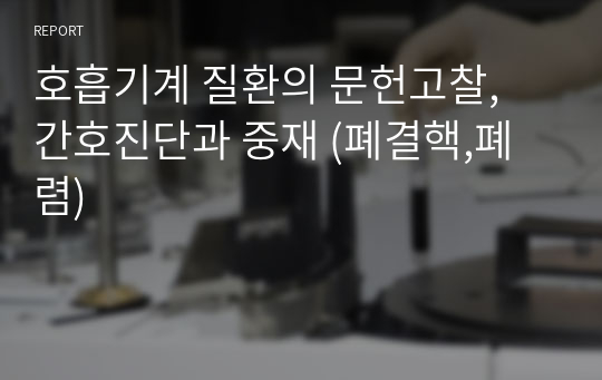 호흡기계 질환의 문헌고찰, 간호진단과 중재 (폐결핵,폐렴)