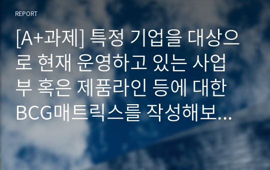 [A+과제] 특정 기업을 대상으로 현재 운영하고 있는 사업부 혹은 제품라인 등에 대한 BCG매트릭스를 작성해보고 각 사업 혹은 제품에 대한  향후 전략을 구체적으로 수립해 보기