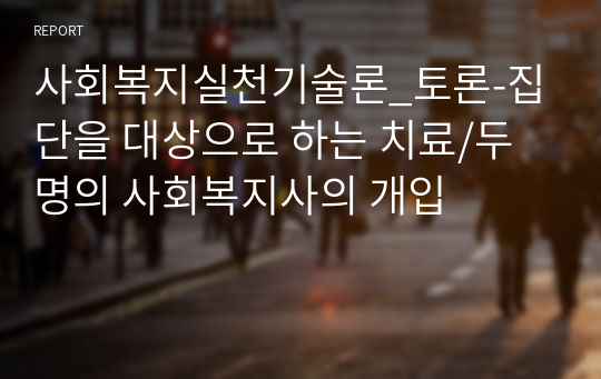 사회복지실천기술론_토론-집단을 대상으로 하는 치료/두 명의 사회복지사의 개입