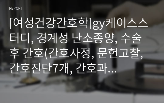 [여성건강간호학]gy케이스스터디, 경계성 난소종양, 수술 후 간호(간호사정, 문헌고찰, 간호진단7개, 간호과정2개(자세함) 포함)