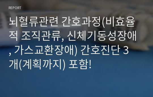 뇌혈류관련 간호과정(비효율적 조직관류, 신체기동성장애, 가스교환장애) 간호진단 3개(계획까지) 포함!