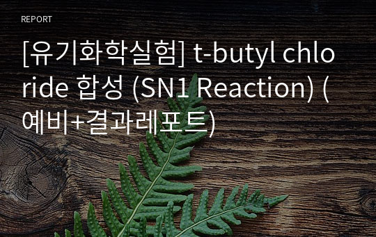 [유기화학실험] t-butyl chloride 합성 (SN1 Reaction) (예비+결과레포트)
