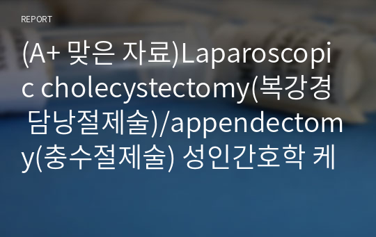 (A+ 맞은 자료)Laparoscopic cholecystectomy(복강경 담낭절제술)/appendectomy(충수절제술) 성인간호학 케이스스터디(약제,수술과정,수술기구,봉합사,회복실간호)