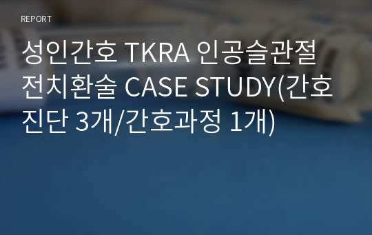 성인간호 TKRA 인공슬관절 전치환술 CASE STUDY(간호진단 3개/간호과정 1개)