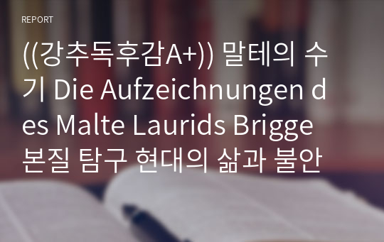 ((강추독후감A+)) 말테의 수기 Die Aufzeichnungen des Malte Laurids Brigge 본질 탐구 현대의 삶과 불안 그리고 새로운 글쓰기에 대한 성찰을 향하여