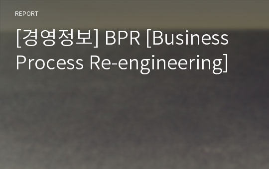 [경영정보] BPR [Business Process Re-engineering]