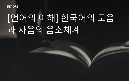 [언어의 이해] 한국어의 모음과 자음의 음소체계