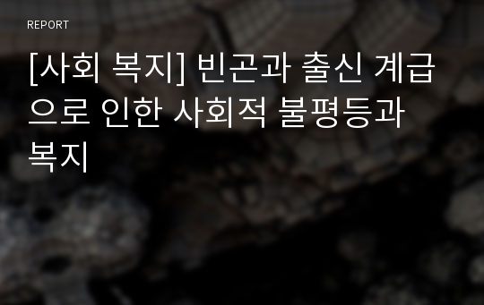 [사회 복지] 빈곤과 출신 계급으로 인한 사회적 불평등과  복지