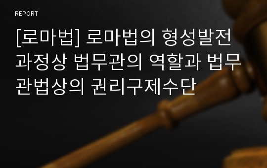 [로마법] 로마법의 형성발전과정상 법무관의 역할과 법무관법상의 권리구제수단