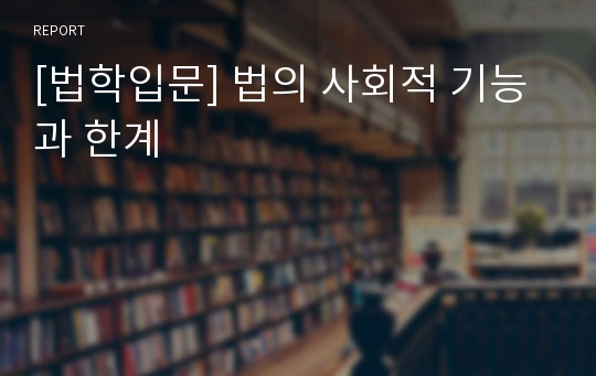 [법학입문] 법의 사회적 기능과 한계