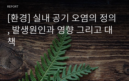 [환경] 실내 공기 오염의 정의, 발생원인과 영향 그리고 대책