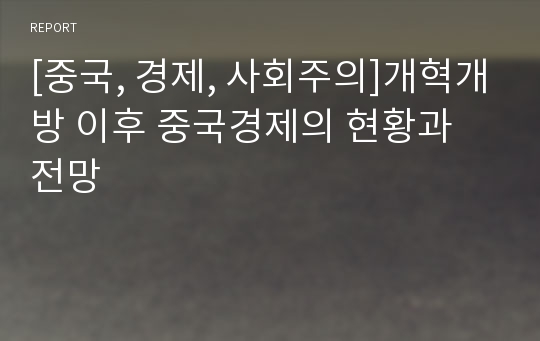 [중국, 경제, 사회주의]개혁개방 이후 중국경제의 현황과 전망