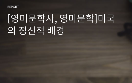 [영미문학사, 영미문학]미국의 정신적 배경