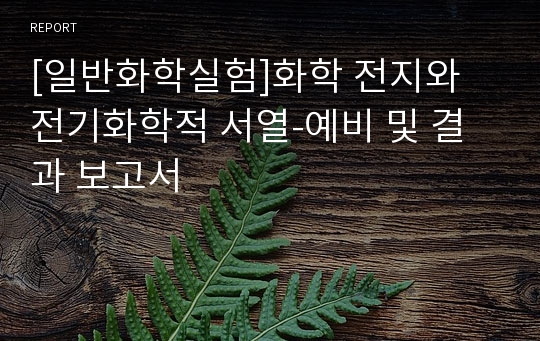 [일반화학실험]화학 전지와 전기화학적 서열-예비 및 결과 보고서