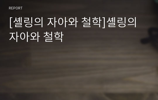 [셸링의 자아와 철학]셸링의 자아와 철학