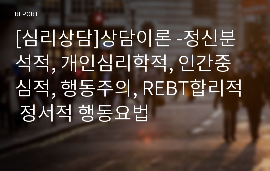 [심리상담]상담이론 -정신분석적, 개인심리학적, 인간중심적, 행동주의, REBT합리적 정서적 행동요법