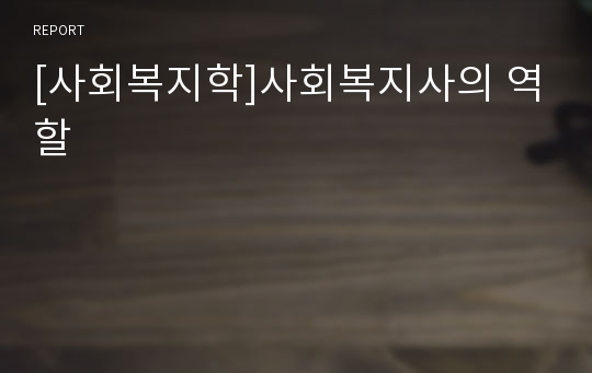 [사회복지학]사회복지사의 역할