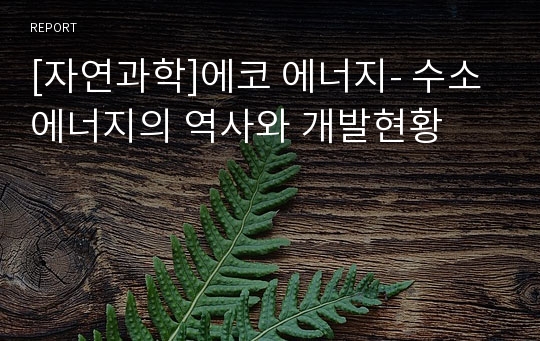 [자연과학]에코 에너지- 수소 에너지의 역사와 개발현황