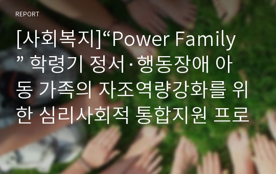 [사회복지]“Power Family” 학령기 정서·행동장애 아동 가족의 자조역량강화를 위한 심리사회적 통합지원 프로그램 평가보고서